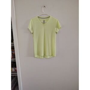 Danskin Now Womens V-Neck Short Sleeve Activewear Top Lunar Yellow Large 12-14